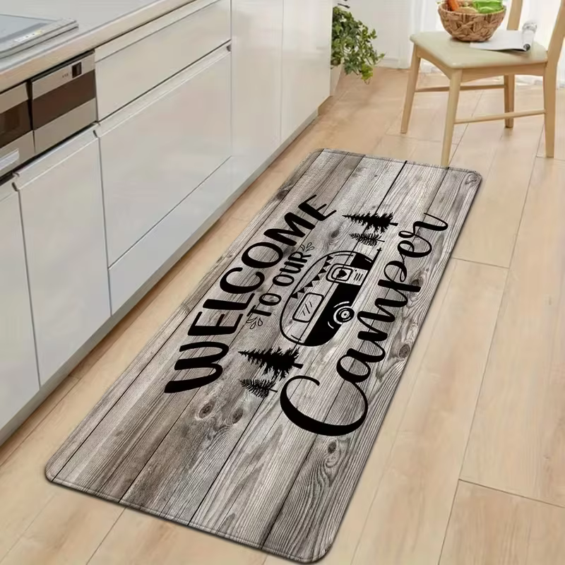 Nouvelle Arrivée Tapis de Couloir Imprimé Camping Style Ferme Rustique Antidérapant Doux pour Cuisin