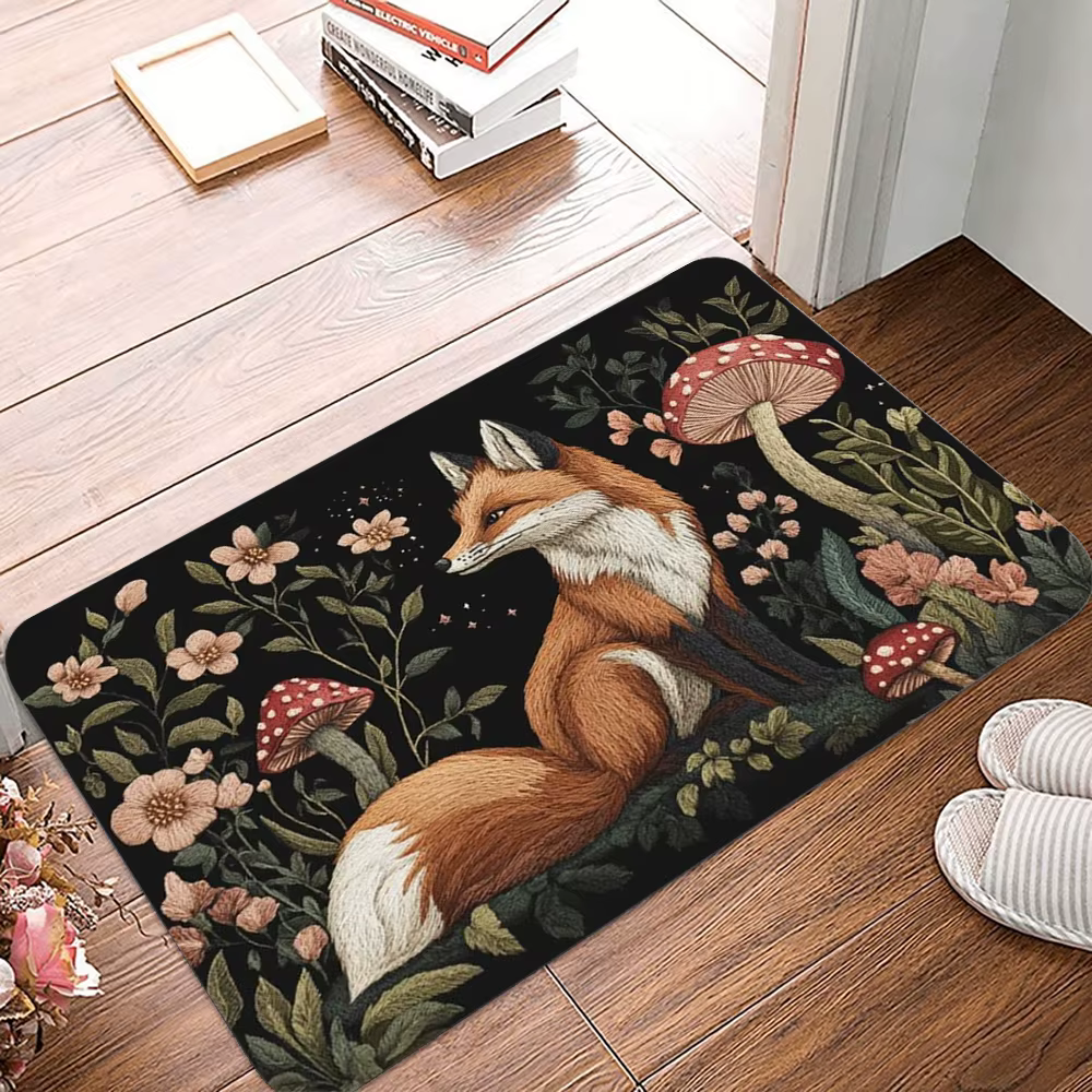Paillasson antidérapant en forme de champignon magique et de petit renard, décoration de maison, lav