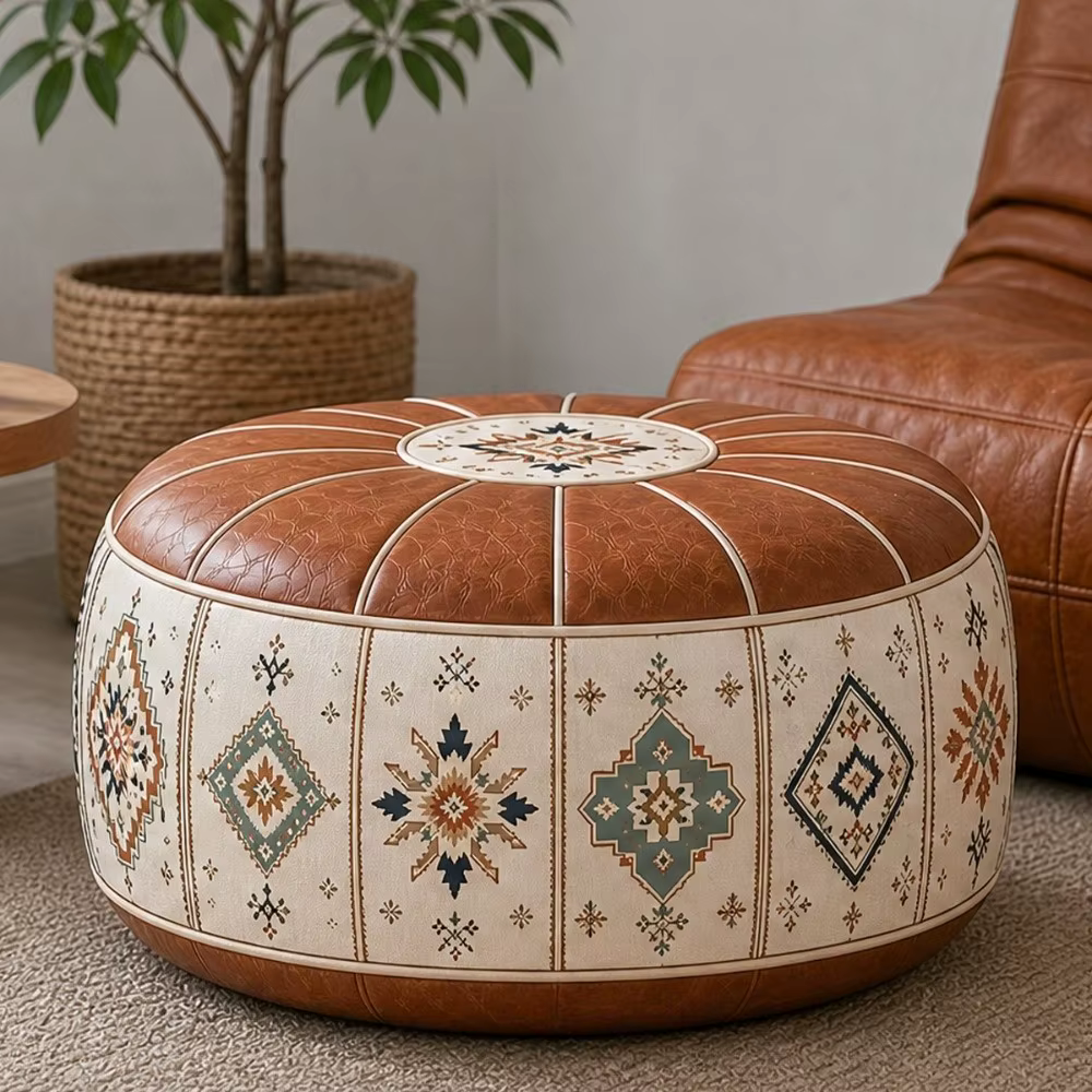 Housse de pouf ottoman à motif bohème, design remplissable, grande ouverture, repose-pieds, housse d
