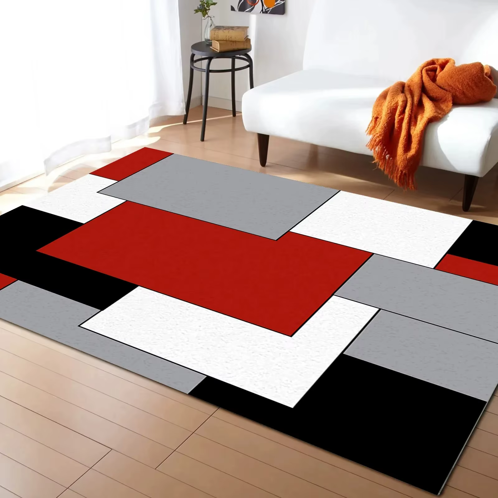 Tapis de Sol Géométrique Coloré, Carré, pour Chambre à Coucher, Décoration de Maison, Salon