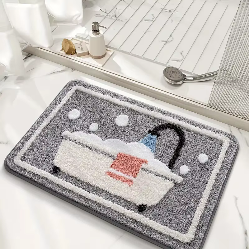 Tapis de bain tricoté antidérapant avec support en TPR – Tapis de bain en polyester absorbant l'eau