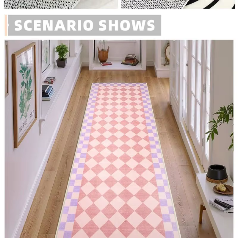 VIKAMA Tapis de couloir à carreaux vintage - Tapis de cuisine durable à longue bande - Tapis de chev