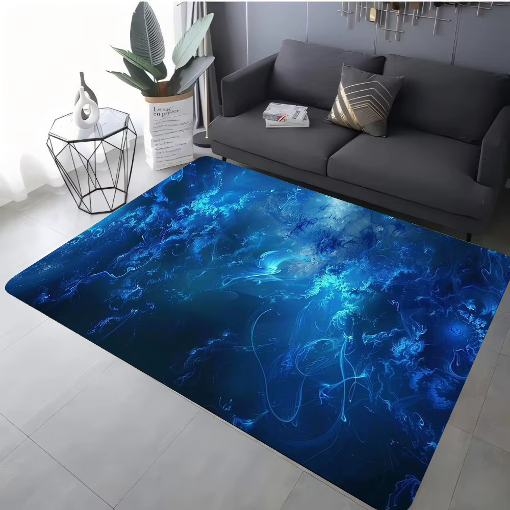 Tapis d'art liquide abstrait bleu, différents Styles avec motifs de tourbillon d'énergie de fumée de