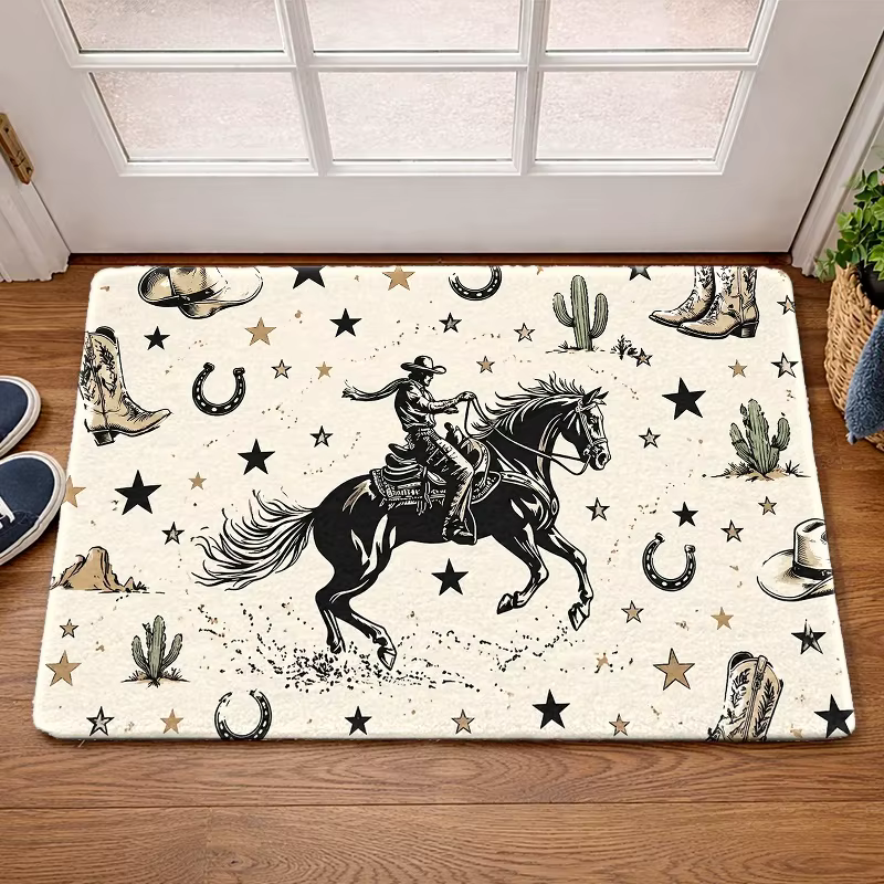 Tapis d'entrée antidérapant thème western Rétro Cowboy Rodeo avec cactus et fer à cheval