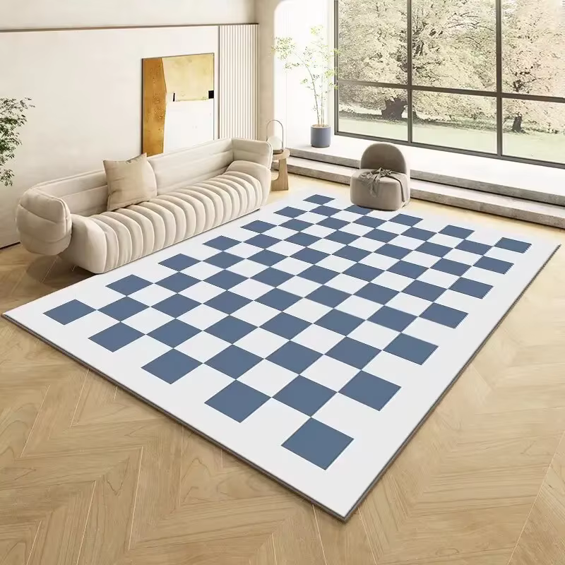 Tapis en damier rétro à la mode, décoration de salon, chambre à coucher, chevet, tapis doux antidéra