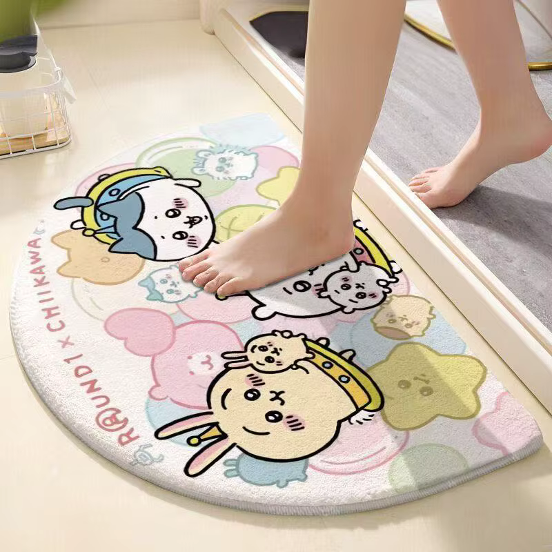 Tapis de bain semi-circulaire Chiikawa, motif mignon Hachiware Usagi, doux, moelleux, absorbant l'ea