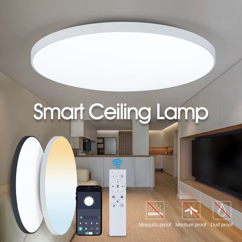 Plafonniers LED intelligents 50W 80W télécommande App Dimmable résistant à la poussière et à l'humid