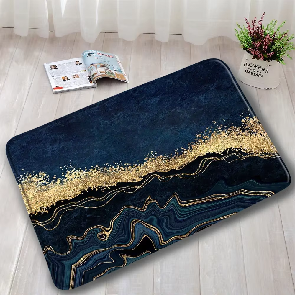 Ensembles de tapis de bain en marbre abstrait, lignes dorées géométriques modernes, motif de Texture