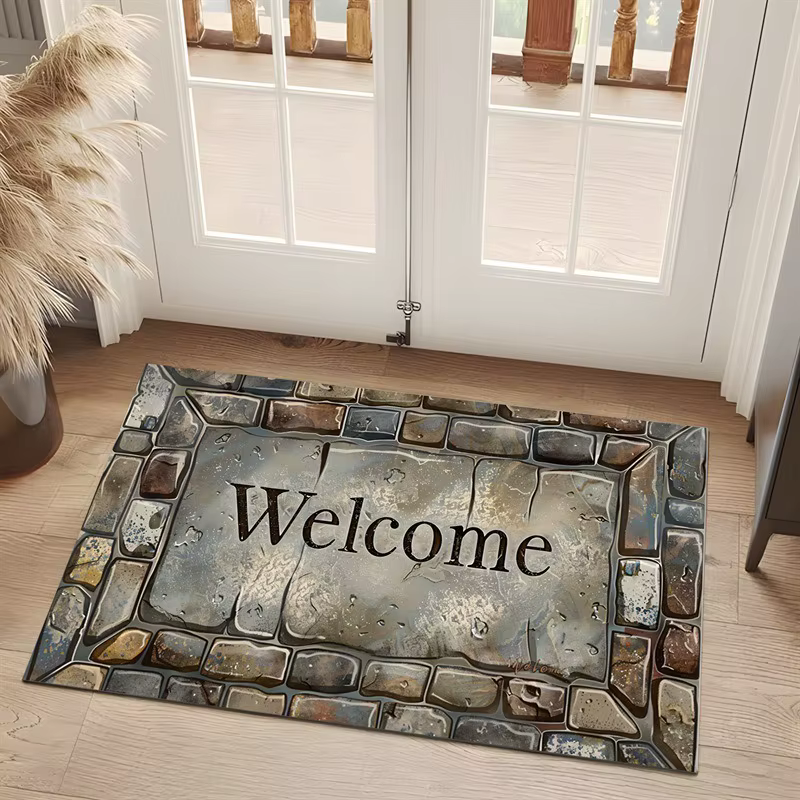 Tapis de sol à motif de pavés vieillis, résistant à la chaleur, pliable, bords scellés, pour patio e