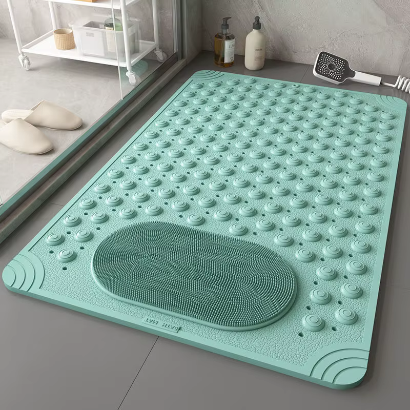 Tapis de douche antidérapant 2-en-1 avec brosse intégrée pour les pieds, drainage rapide, ventouse p