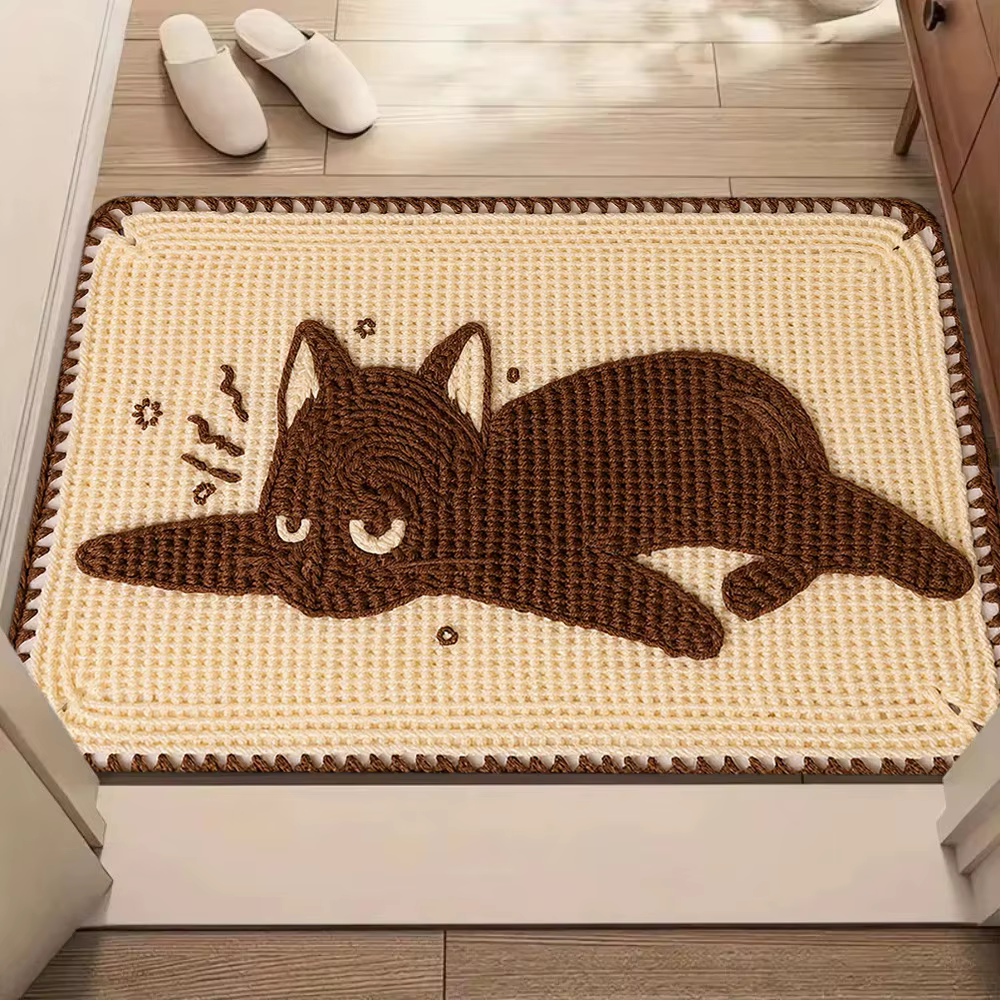 Tapis de sol à motif de chat de dessin animé mignon, doux et antidérapant, pour salon, chambre à cou