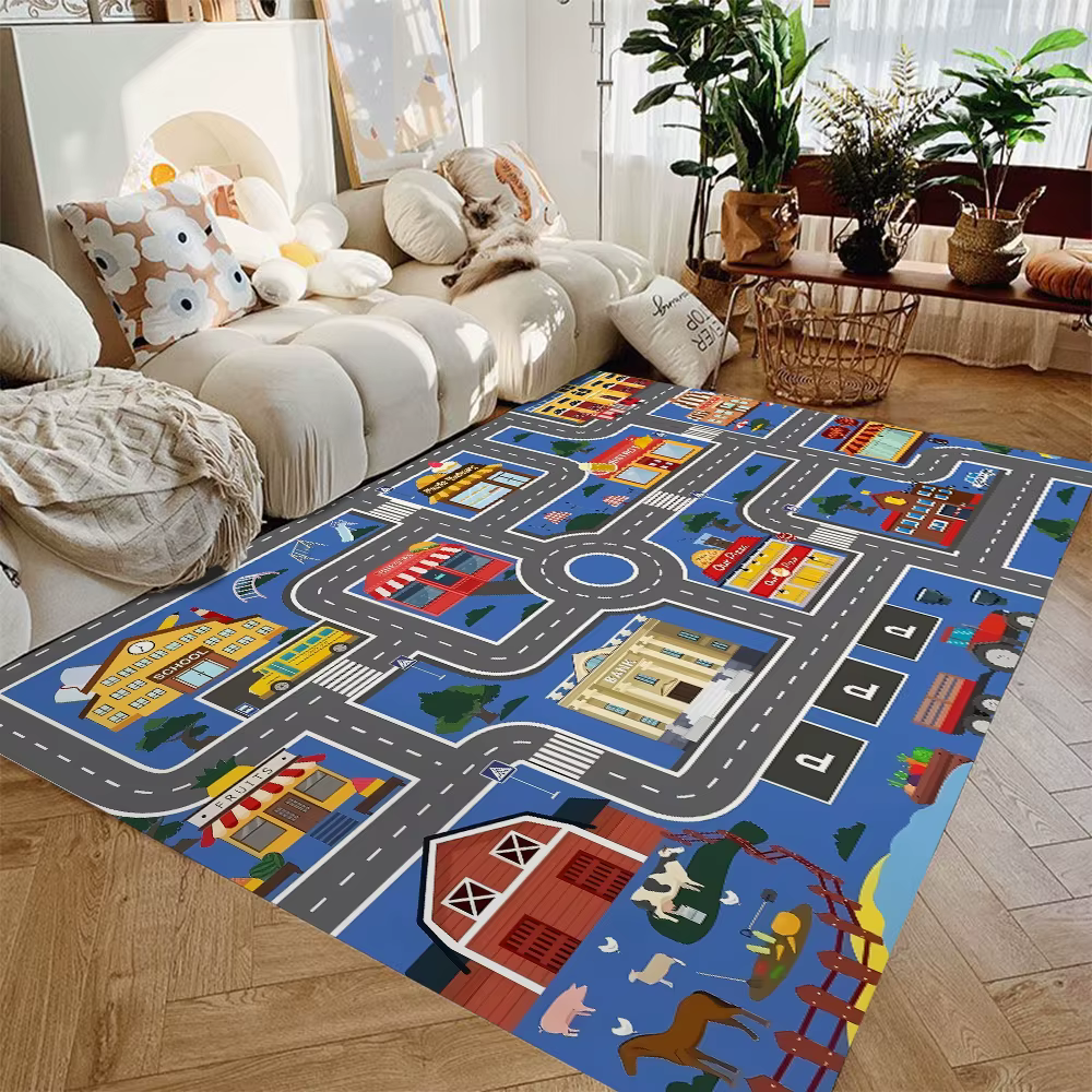 Tapis de jeu de voiture pour garçons et filles, tapis sur le thème de la ville d'autoroute pour enfa