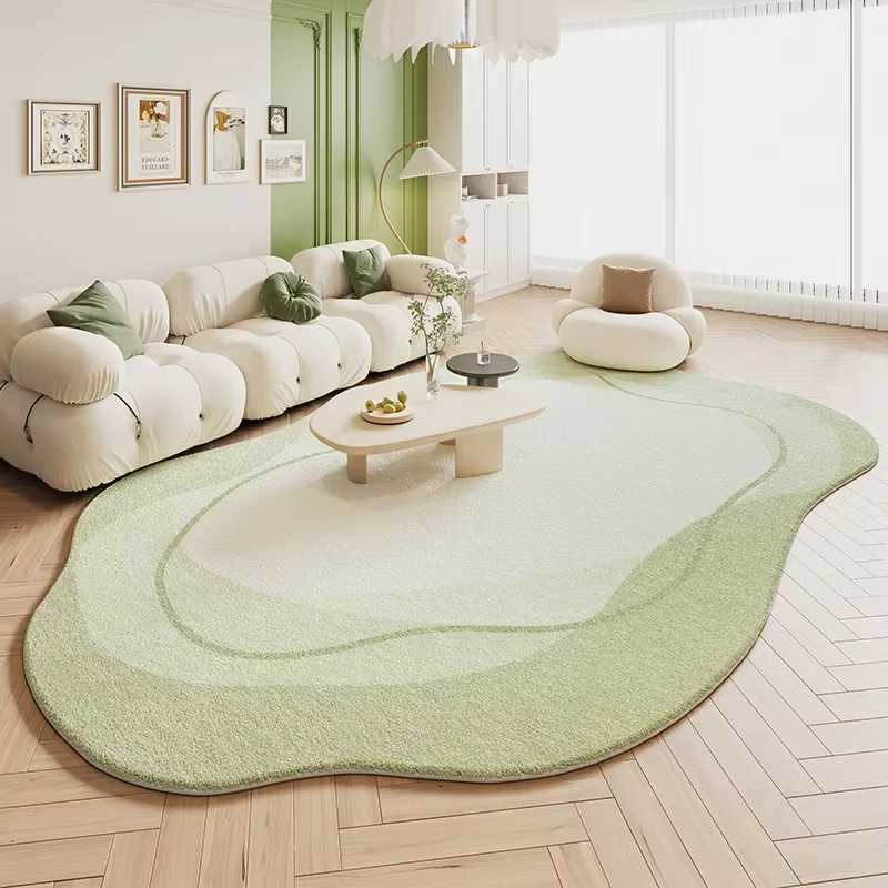 Tapis crème vert pour chambre à coucher, grande surface, décoration de salon, forme irrégulière, dou