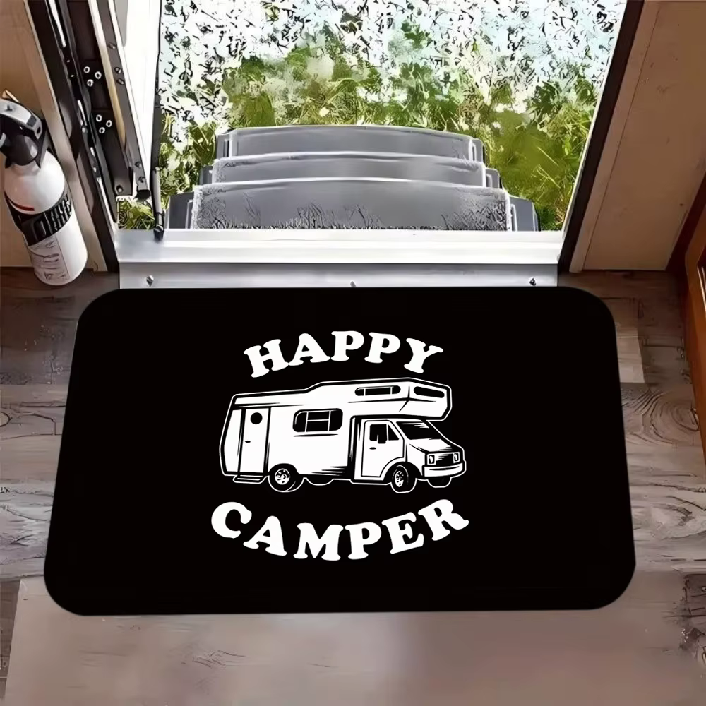 Charmant tapis sur le thème Happy Camper RV, élégant, Vintage, remorque de voyage, tapis de sol impr