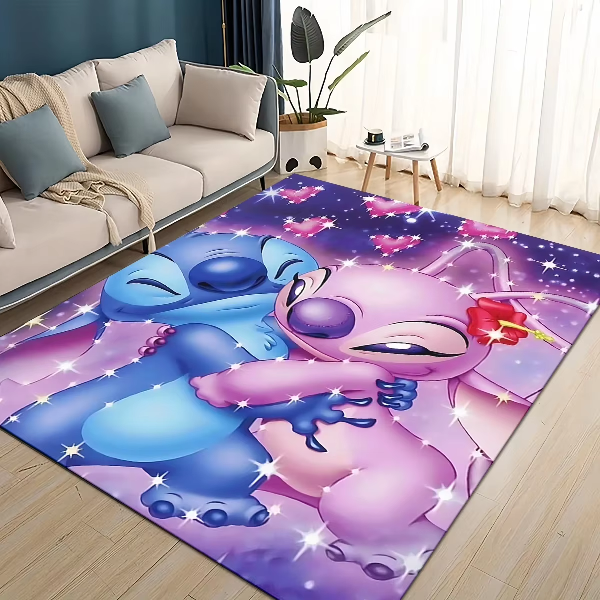 Tapis de sol 3D Kawaii Stitch Rainbow Magic Disney Cartoon, cadeau pour chambre à coucher, salon, dé
