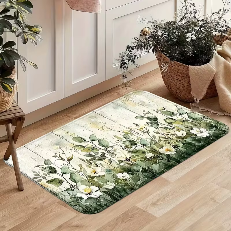 Un tapis de sol de cuisine floral vert avec un antidérapant pour une utilisation dans le bureau à do