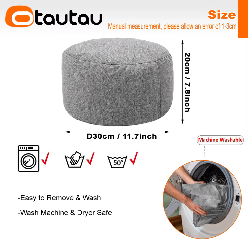 OTAUTAU tabouret rond D30cm * H20cm pouf en lin pouf avec remplissage pouf Pouf repose-pieds Tatami
