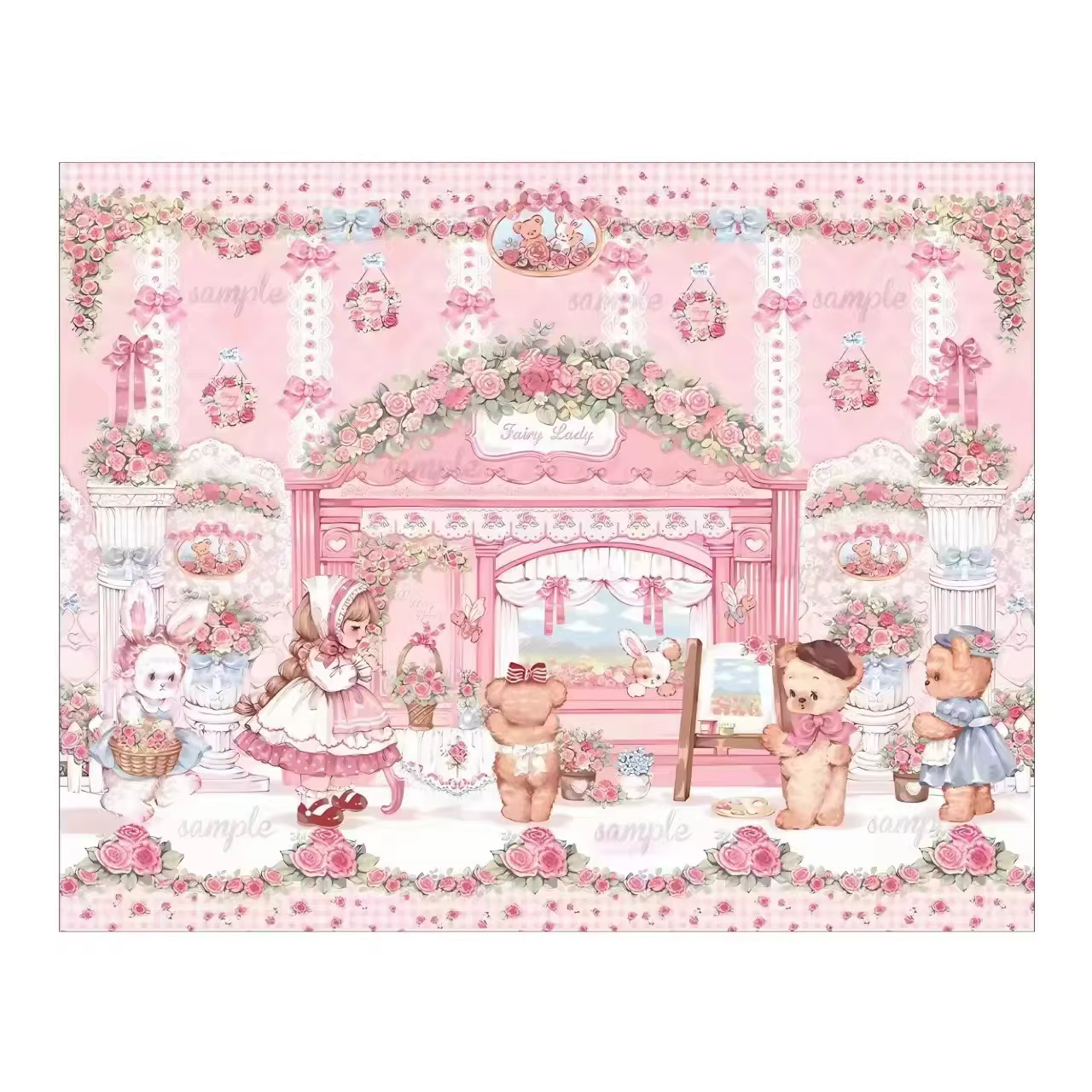 Tapis de chevet en peluche pour chambre à coucher, tapis vintage, paillasson rose, ours, pastorale,