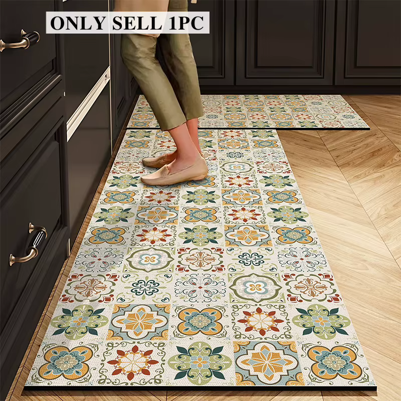 Tapis de cuisine imperméable en cuir PVC, tapis long antidérapant et résistant à l'huile, tapis de s