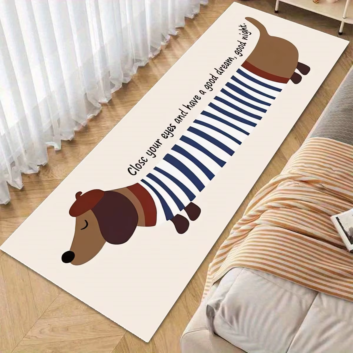 Tapis de sol long et mignon à motif Teckel pour cuisine, chambre, couloir – Décoration ludique sur l