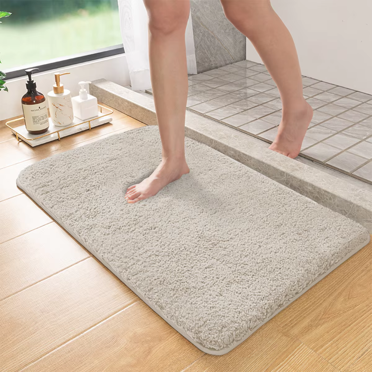 Tapis de salle de bain absorbant cheveux longs, tapis d'essuyage des pieds en fourrure, tapis d'entr