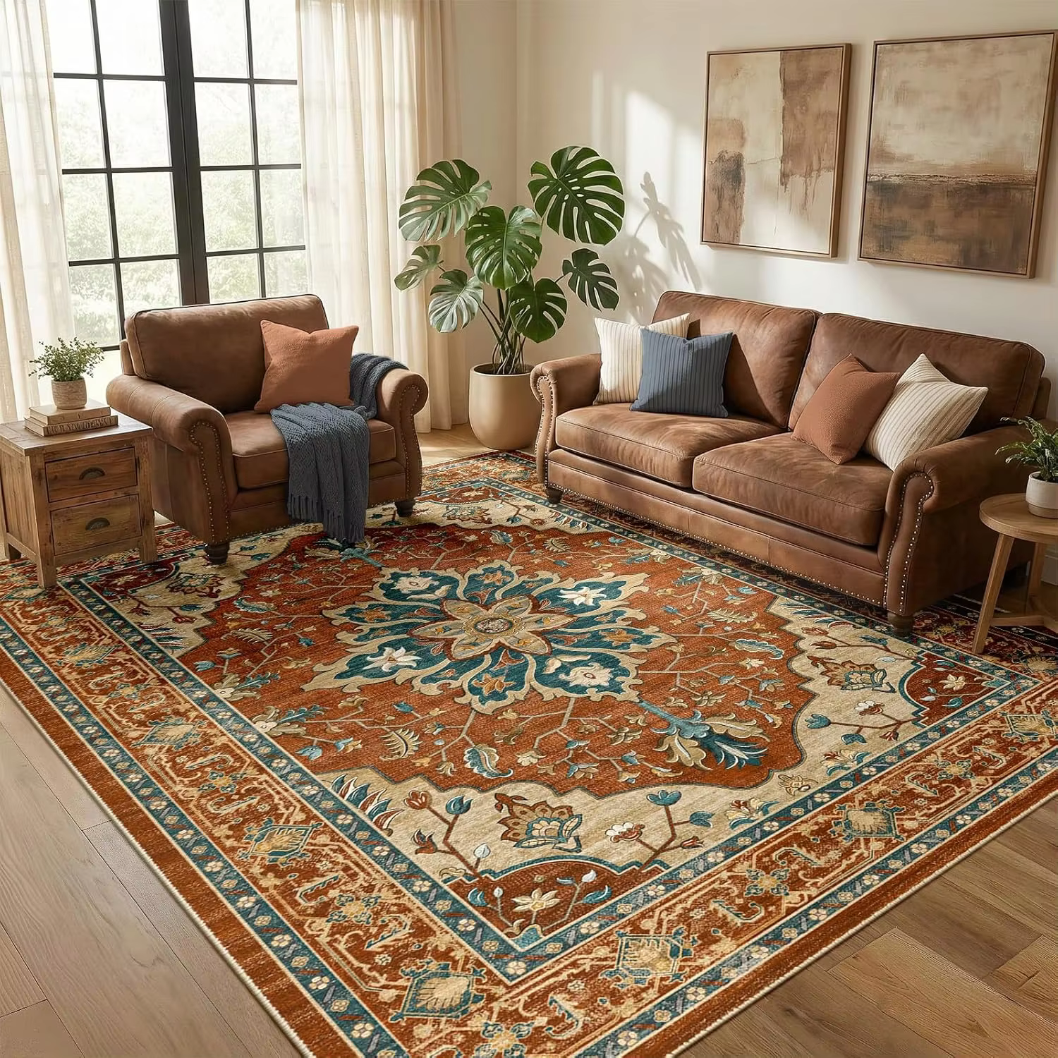Tapis d'appoint vintage oriental persan à motifs floraux, tapis de sol antidérapant doux style bohèm