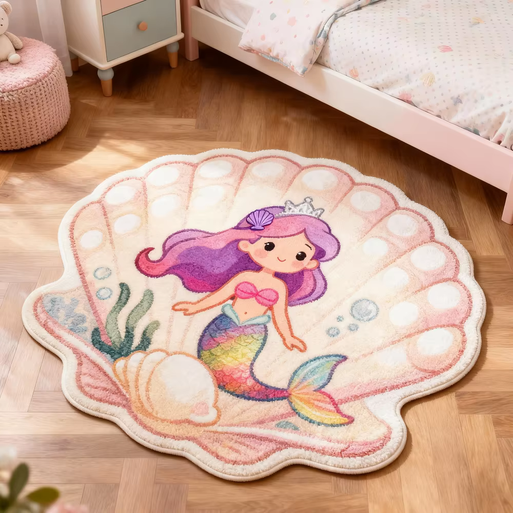 VIKAMA – tapis princesse sirène en forme de coquille, décor de zone de jeu pour chambre à coucher, g