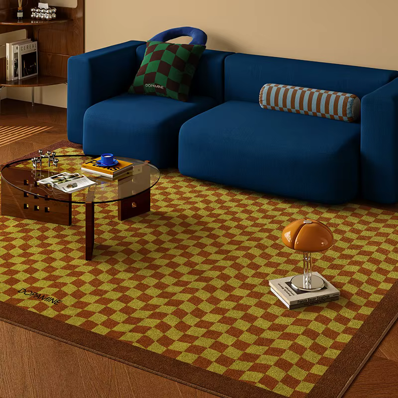 Tapis simple à carreaux rétro pour salon, canapé, table basse, polymères de sol non alds, chambre à