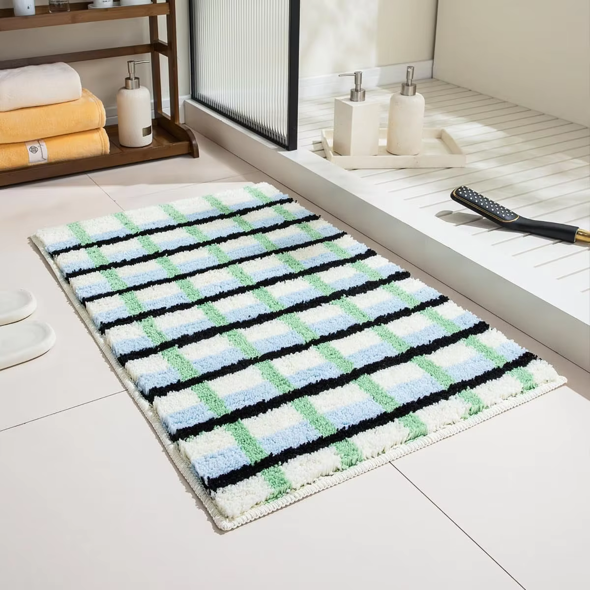 VIKAMA – tapis vert à carreaux pour salle de bain, antidérapant, absorbant, pour porte, salon, chamb