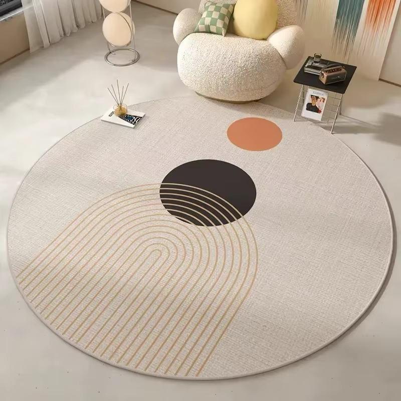 VIKAMA Tapis rond minimaliste antidérapant et durable pour salon, canapé, table basse, tapis de chev