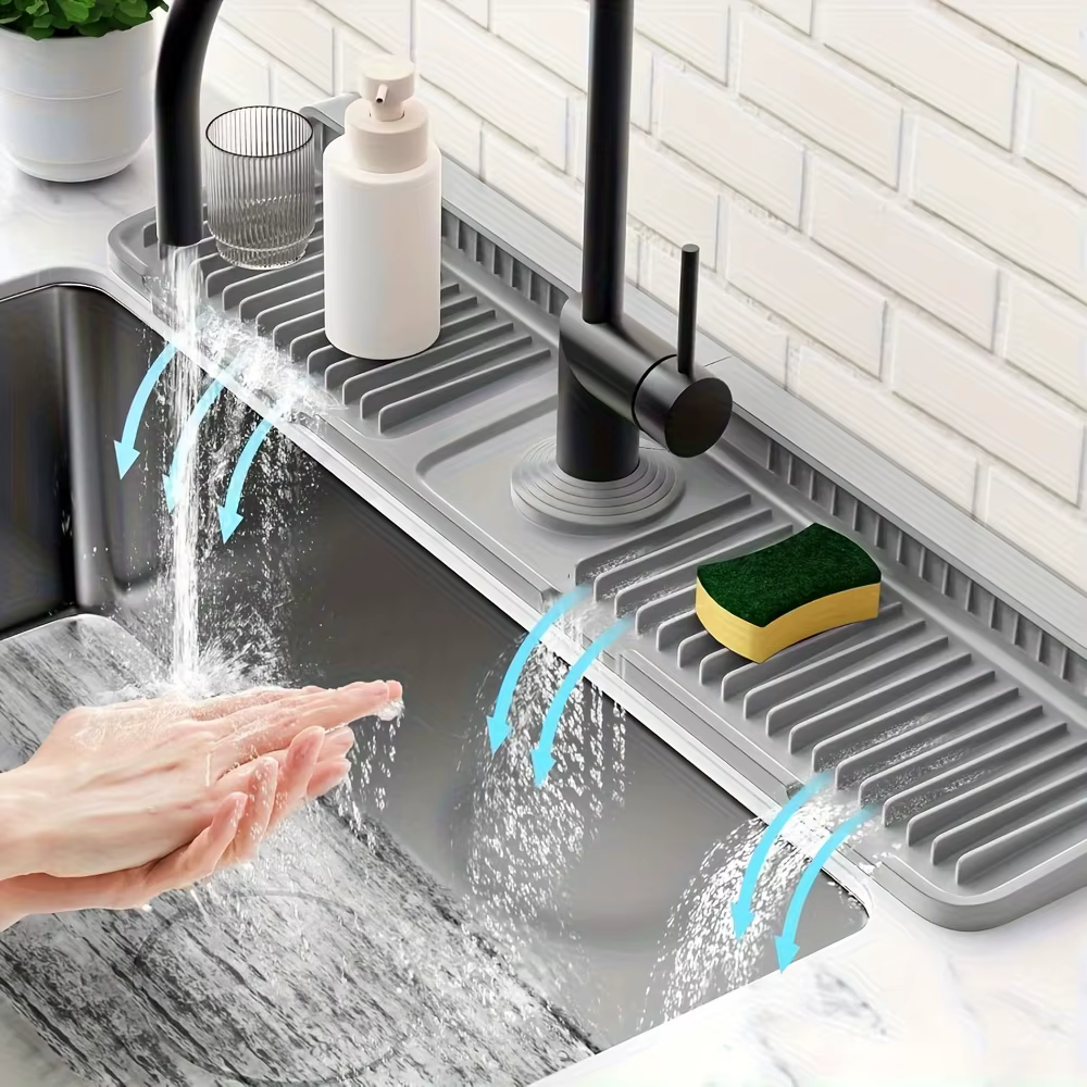 Évier de cuisine anti-éclaboussures avec 7 ° Conception de pente | Tapis de robinet à vidange ra