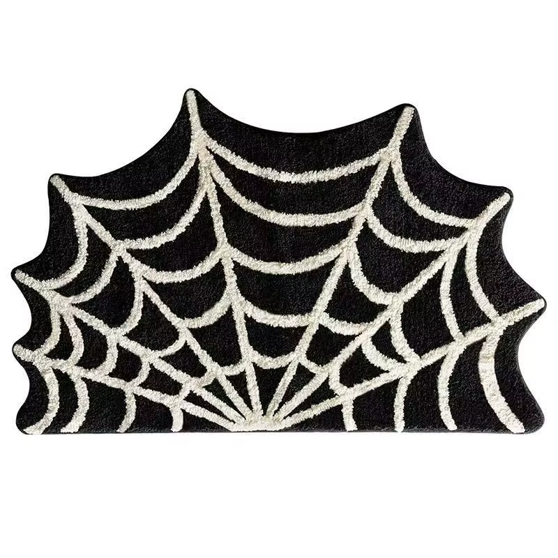 Tapis décoratif en toile d'araignée pour Halloween, antidérapant, absorbant, pour salle de bain, sal