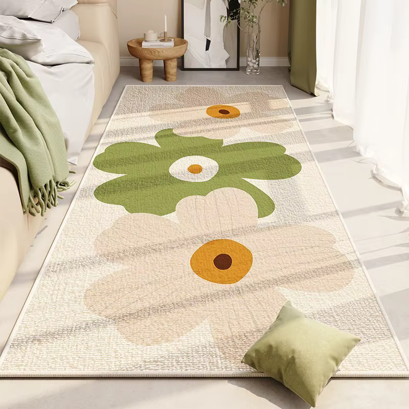 Tapis de zone florale bleue et blanche, avec bordure Beige, doux, pour chambre à coucher, pour décor
