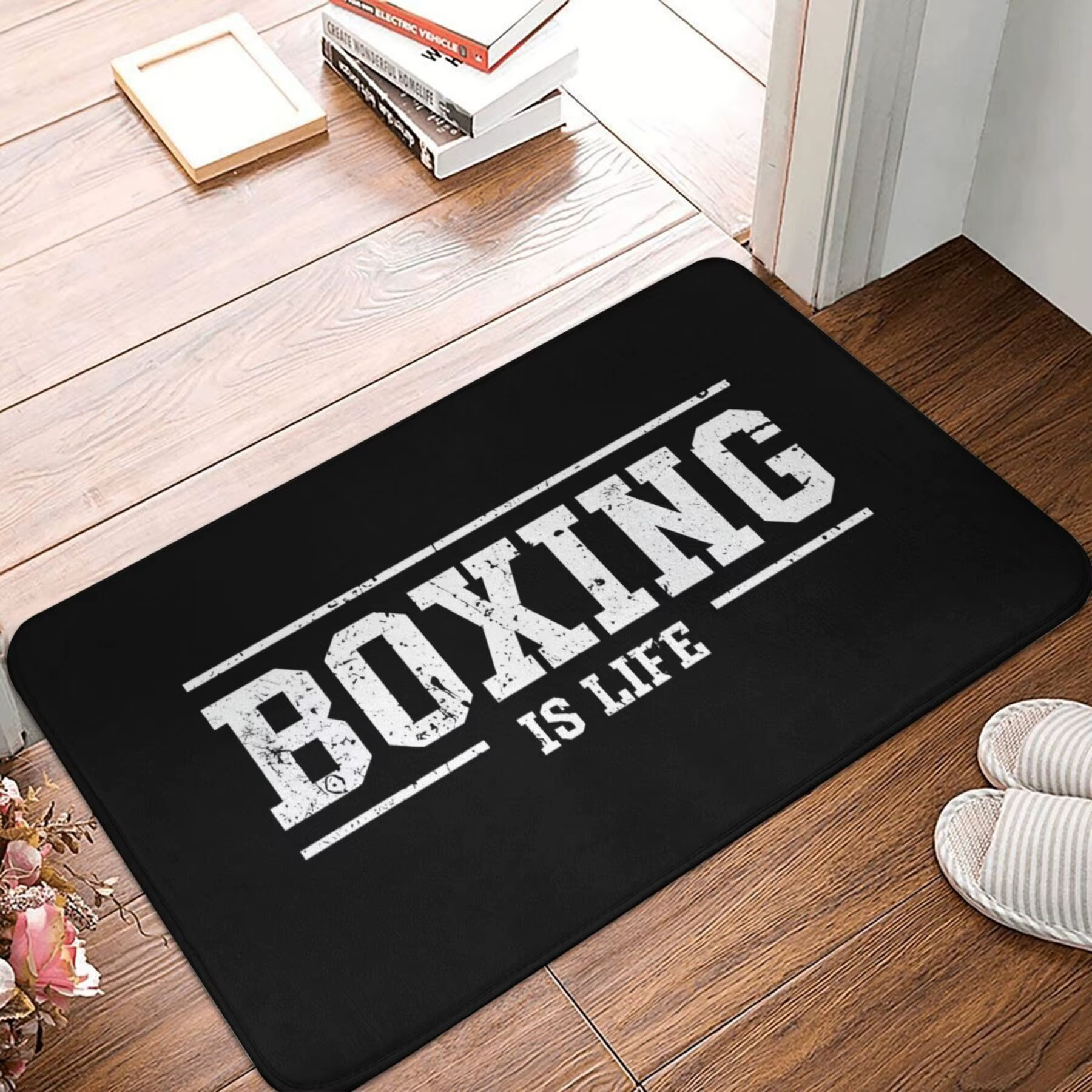 1pc tapis de salle de bain boxe est la vie paillasson flanelle tapis extérieur décor à la maison déc