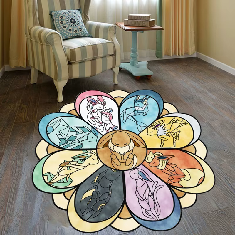 Tapis de dessin animé Pokemon Anime, Pikachu, Eevee, famille ronde, lea, SylLion, Lucario, Mewtwo Lo