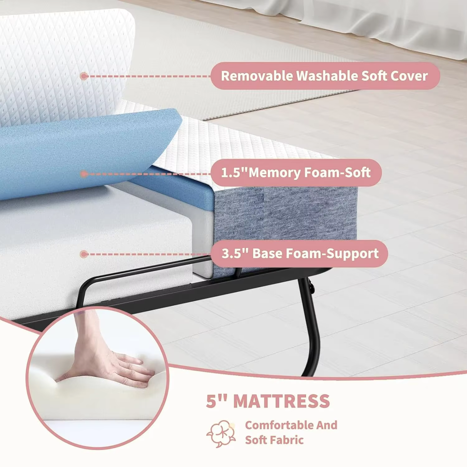 Lit pliant grand format avec matelas - Lit pliant extra large 75''x54'' pour invités, gain de place,