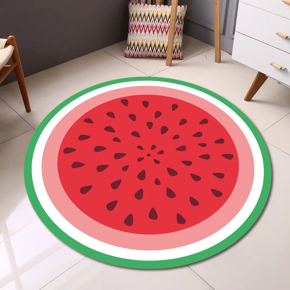 Tapis rond réaliste en forme de tranche de pastèque, design mignon de fruits, antidérapant, pour cui