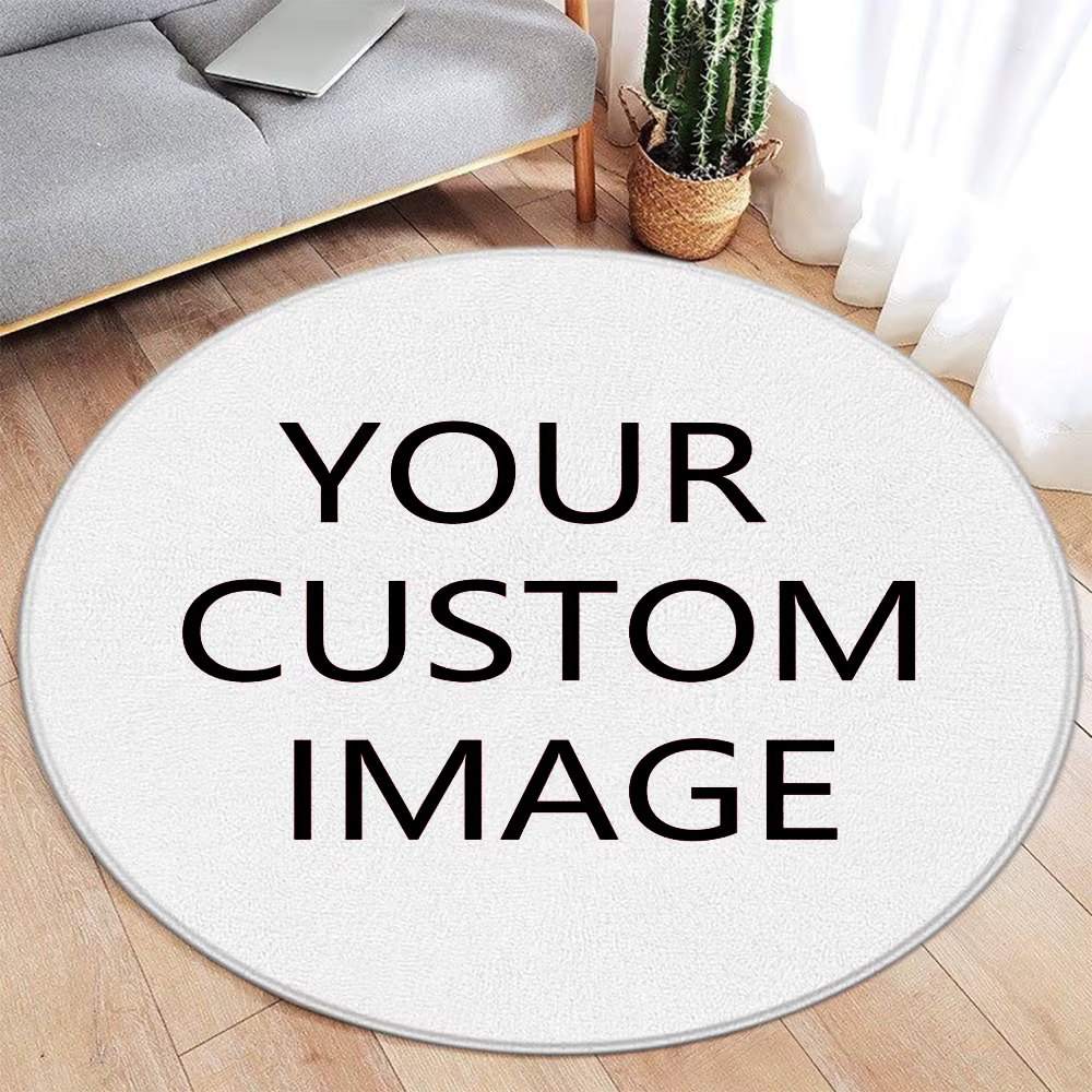 Tapis Photo personnalisé rond en flanelle, avec texte Photo, Logo, lavable et antidérapant, personna