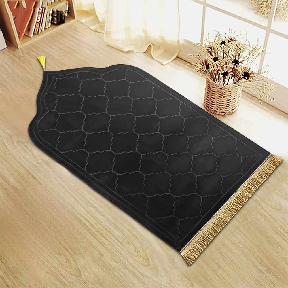 Tapis de prière doux éponge épaisse facile à transporter avec tapis de prière en relief à pompon pou