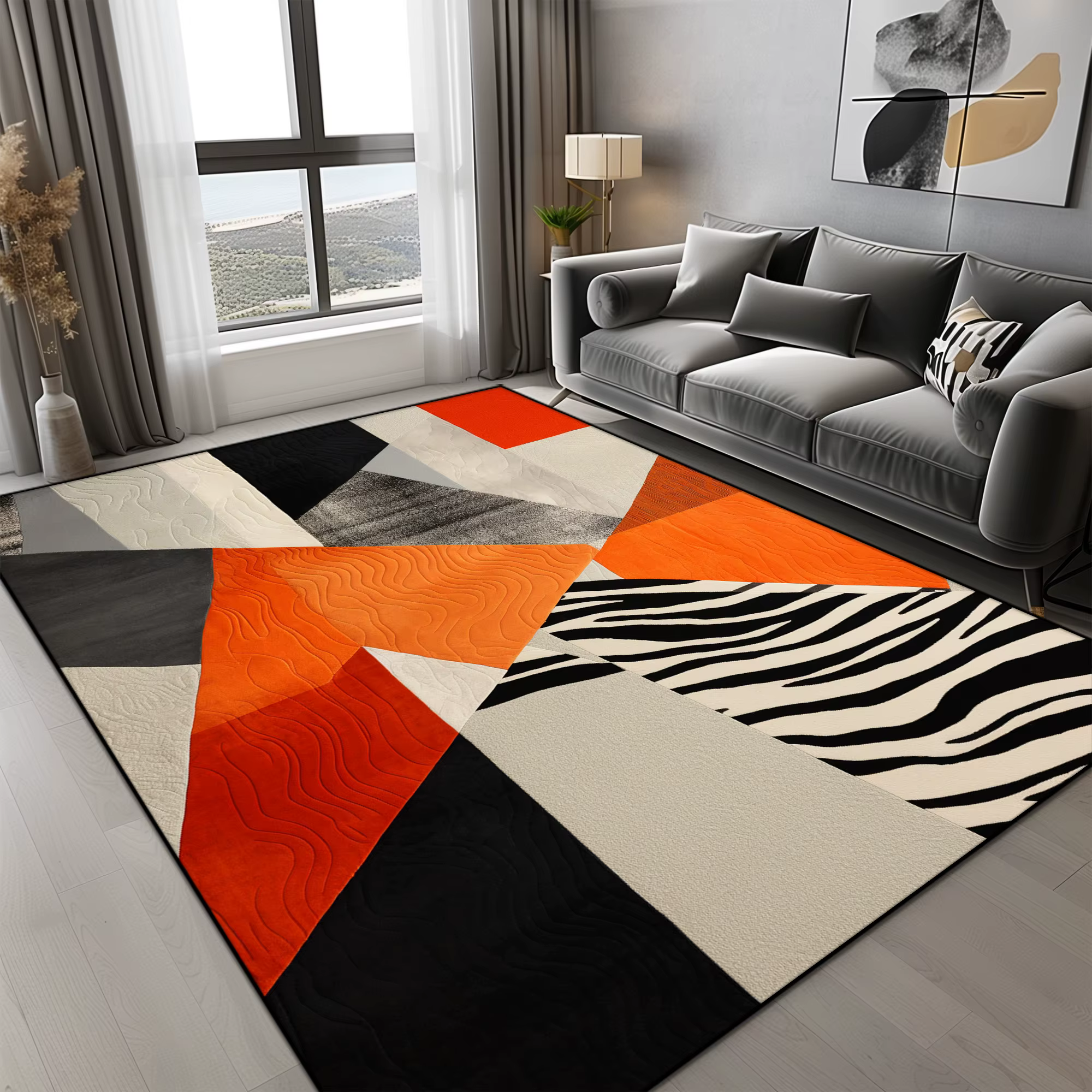 Tapis géométrique Orange pour salon, décoration de luxe moderne, tapis de maison pour chambre à couc