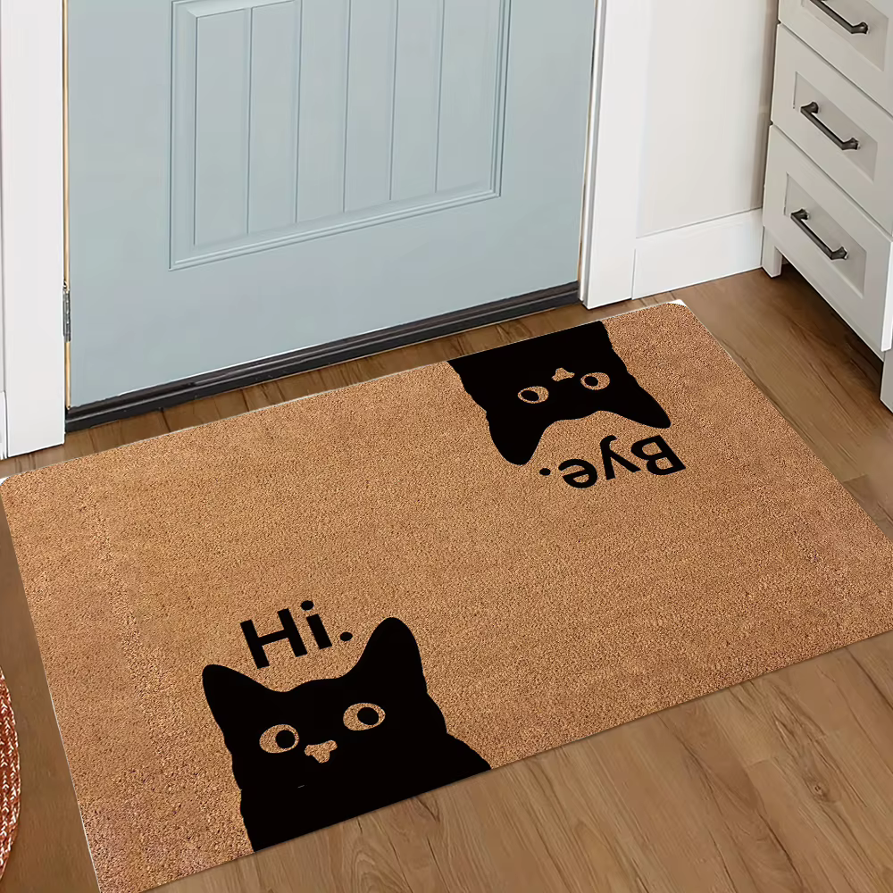 Paillasson de bienvenue drôle Madafakas, tapis marron avec couteau de chat de dessin animé, tapis d'