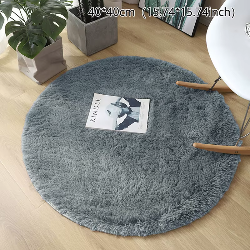 Tapis en laine moelleux, tapis de salon, tapis rond en fausse fourrure, tapis long en peluche pour c