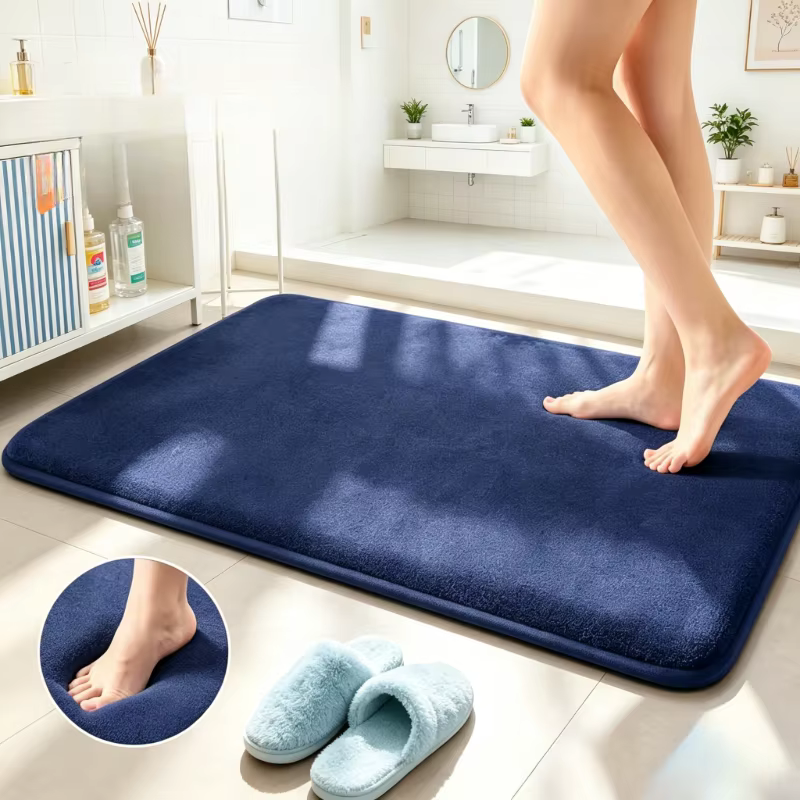 Tapis en velours corail bleu marine 50 × 80 cm, 2 pièces, tapis antidérapants absorbant l'eau, adapt