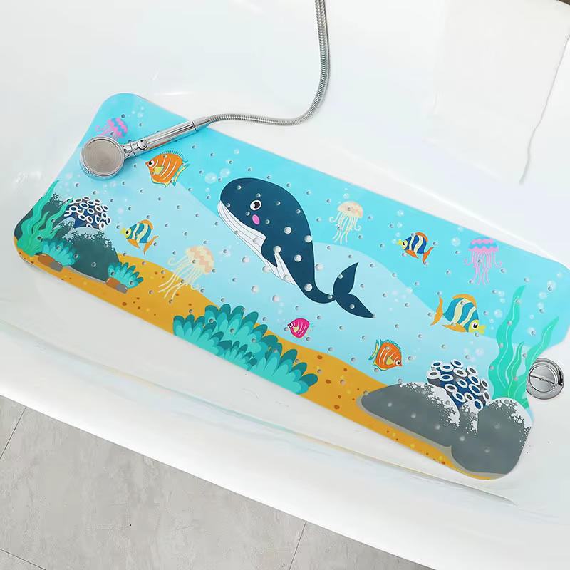 Tapis de bain antidérapant long en forme de bande dessinée, 40x100cm, avec ventouse, pour baignoire