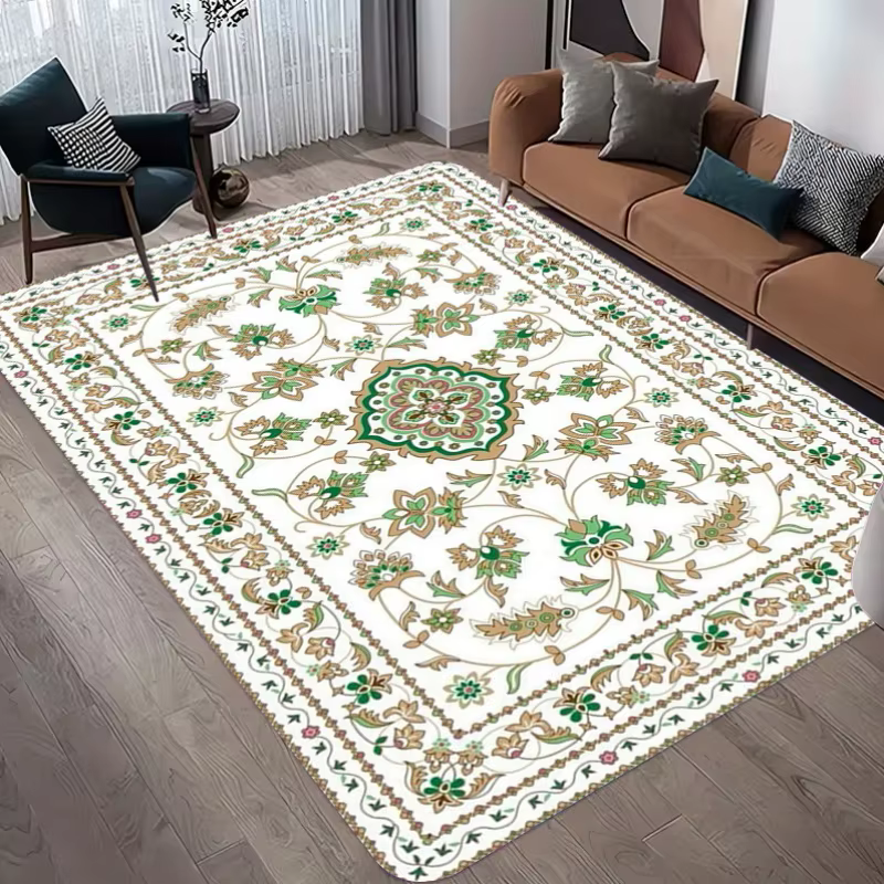 Tapis oriental vintage vert à motifs floraux, antidérapant, doux, style bohème, traditionnel, pour l