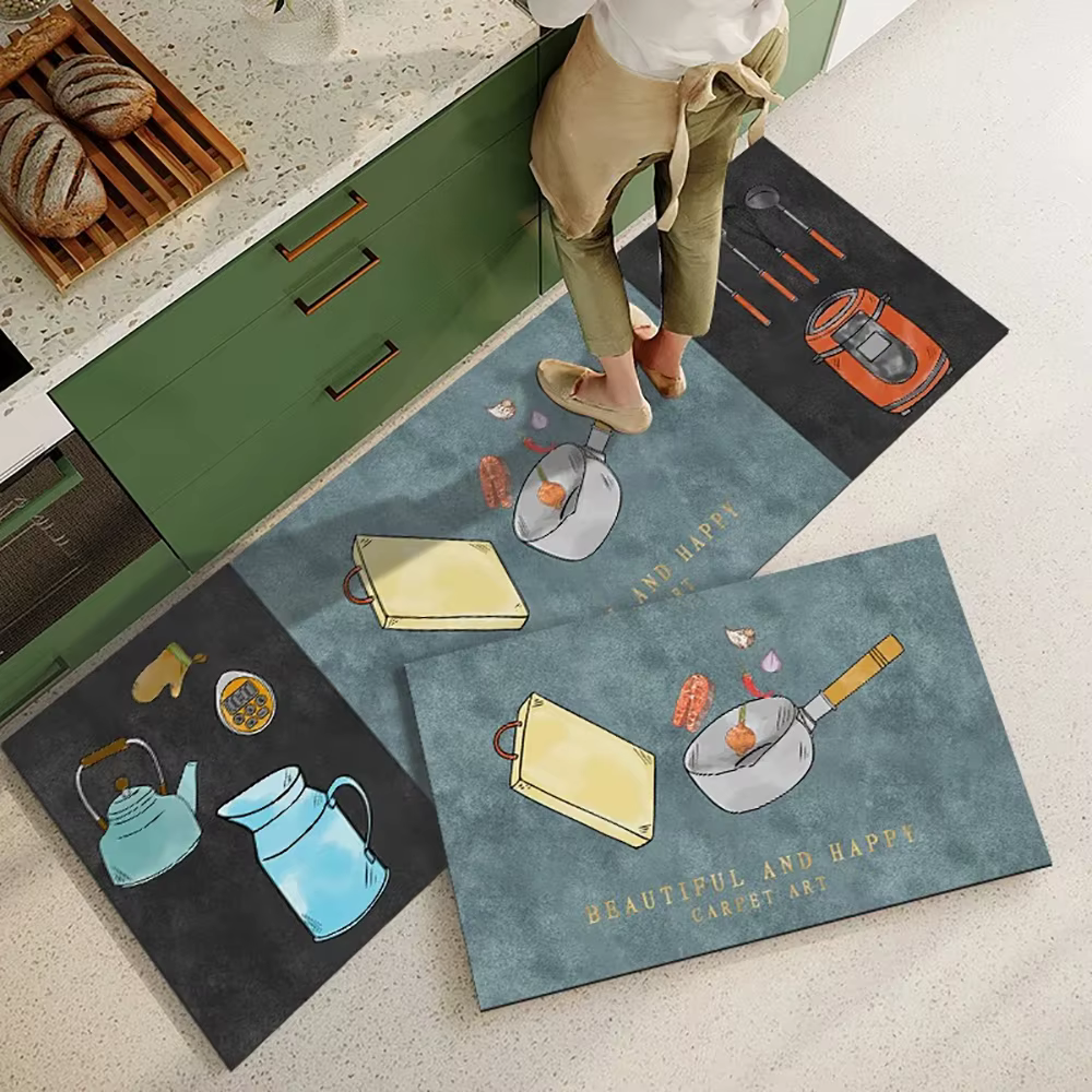 Tapis de cuisine antidérapant, longs, en velours cristal, pour salon, pieds absorbants, chambre à co