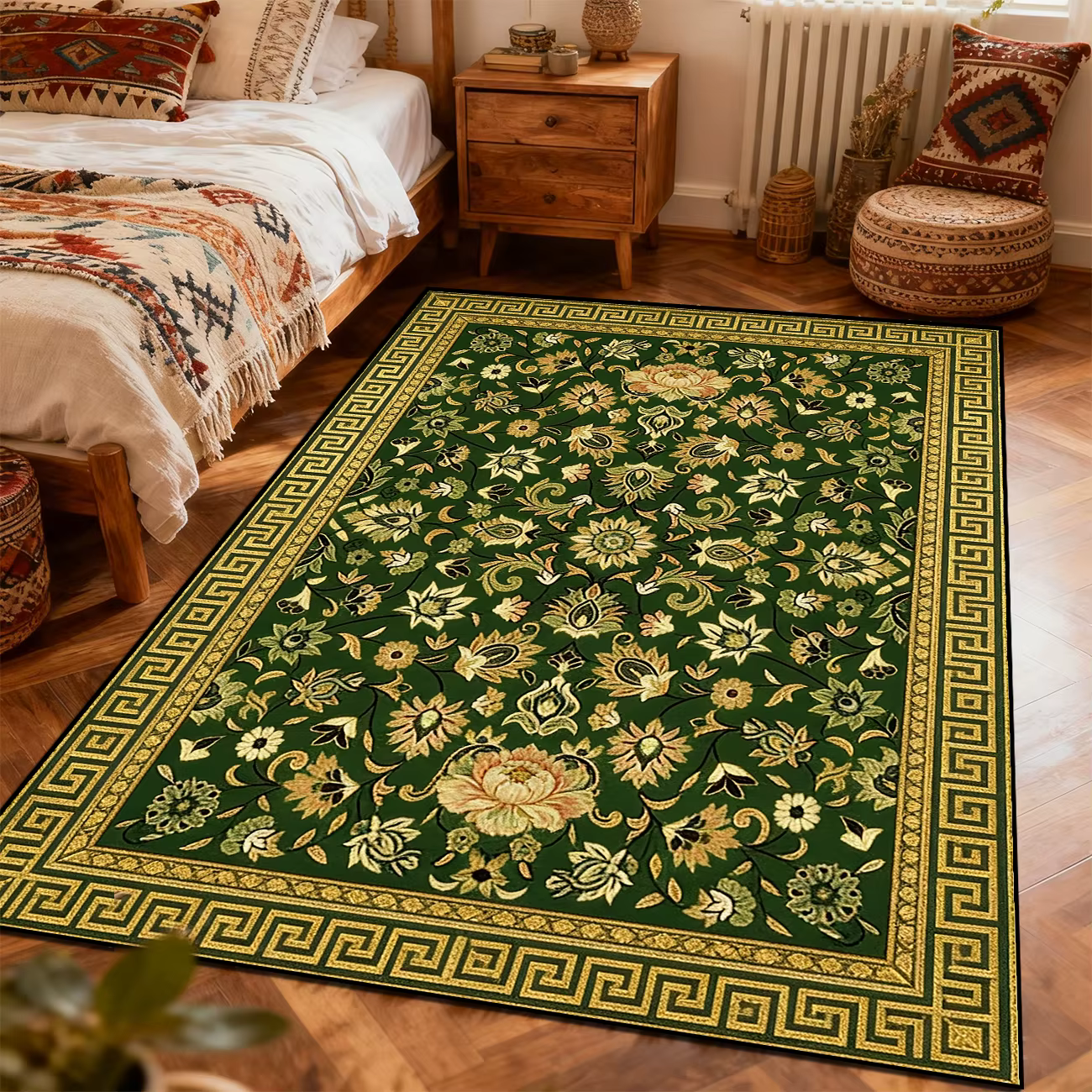 Tapis vintage imprimé sur mesure, grand tapis de lavage pour machine à laver, tapis vert antidérapan