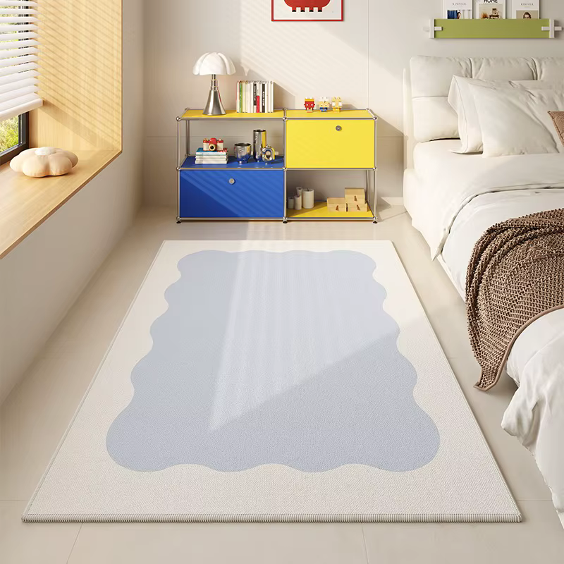 Tapis de sol de chambre à coucher, antidérapant, doux et confortable, ondulé bleu et blanc, géométri