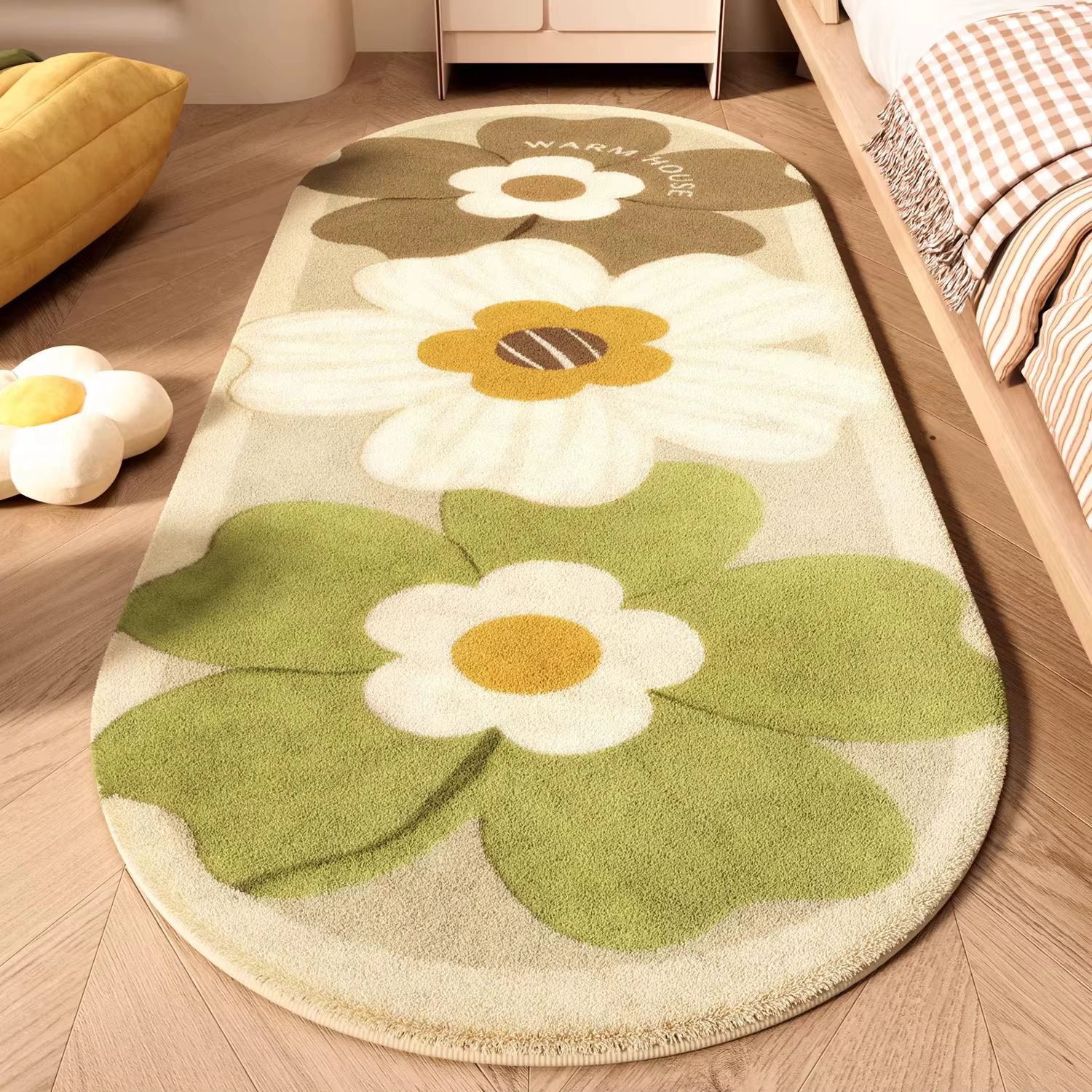 Tapis de chambre à coucher, tapis de sol doux et confortable, tapis floral orange, tapis de style ja