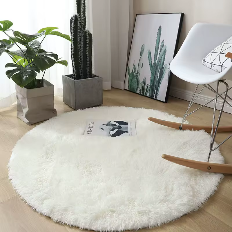 Tapis rond en peluche pour salon, décoration de chambre, tapis blanc moelleux super doux antidérapan